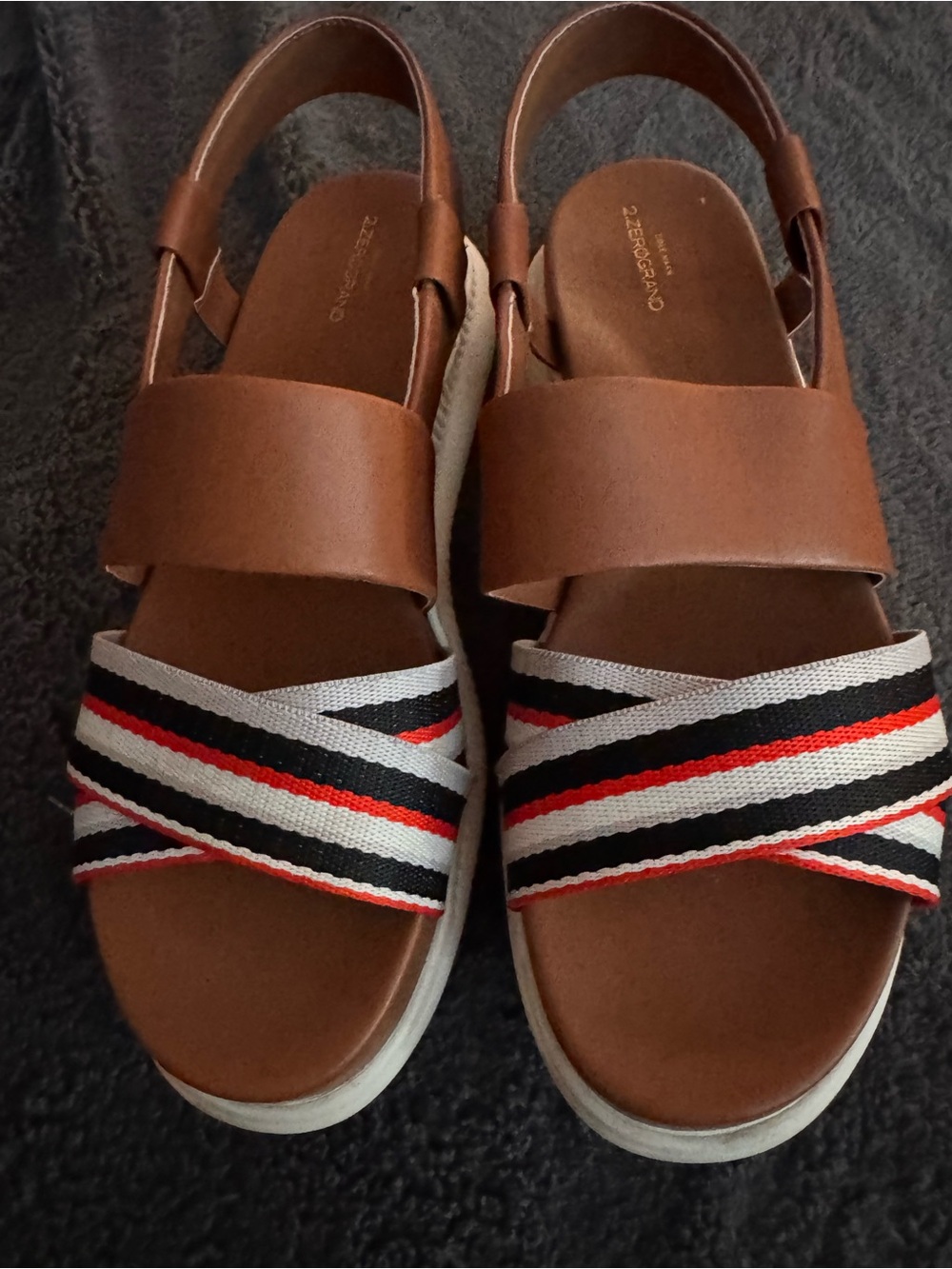 2.ZeroGrand Cole Haan comfortable Tan Leather Wedge Slingback Sandals
